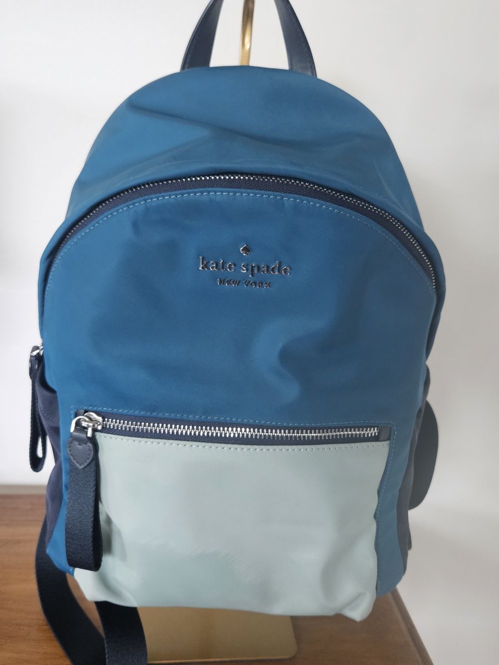 kate spade blue and mint nylon backpack
